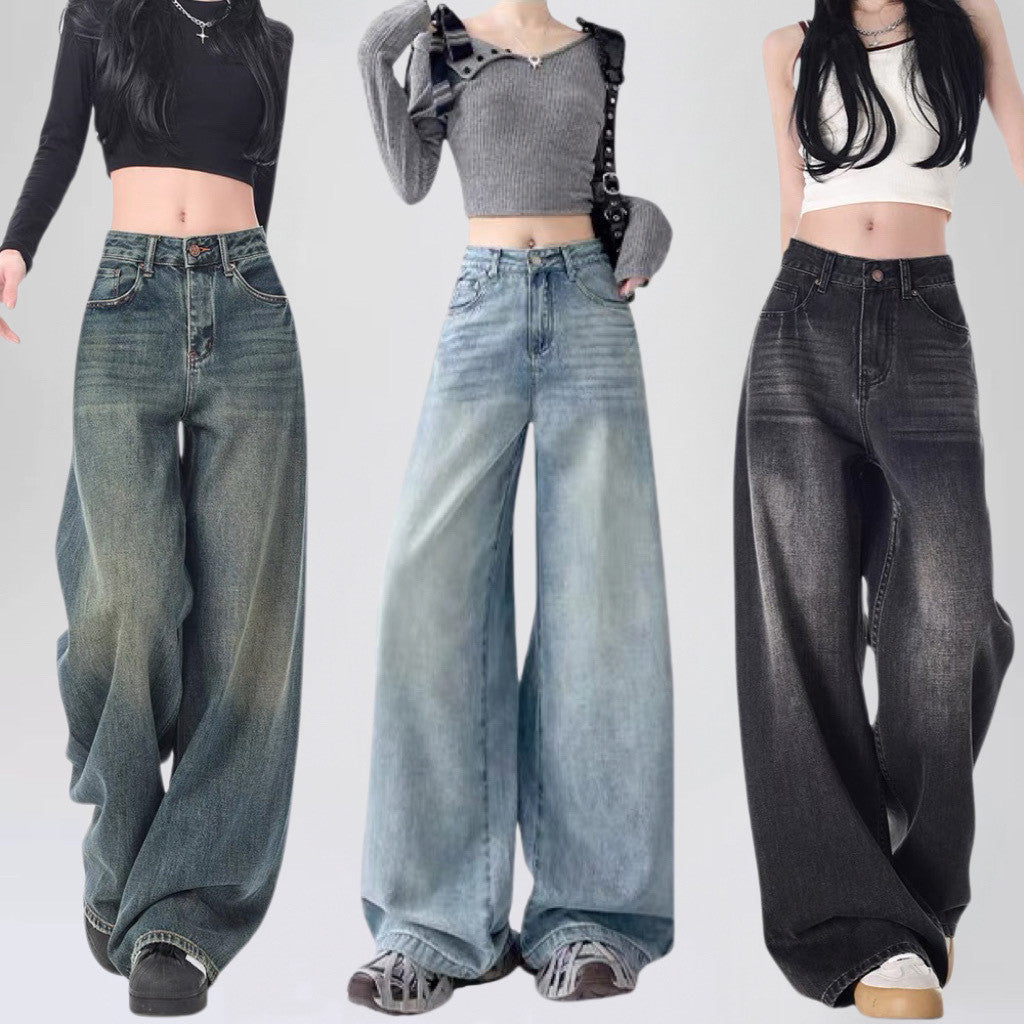 Baggy jeans กางเกงยีนส์ขากว้าง เอวสูง ทรงหลวมสไตล์เกาหลีย้อมอมยุท พร้อมส่ง