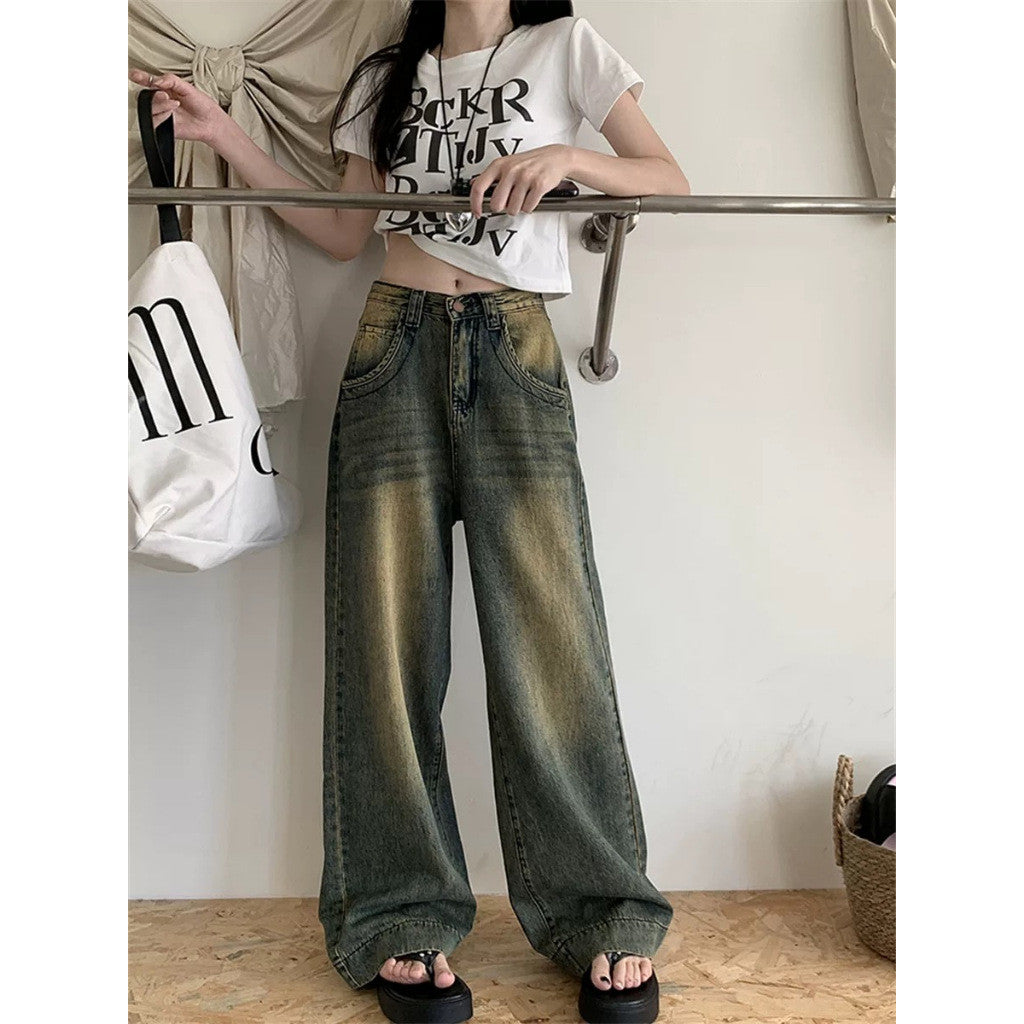 Baggy jeans กางเกงยีนส์ขากว้าง เอวสูง ทรงหลวมสไตล์เกาหลีย้อมอมยุท พร้อมส่ง