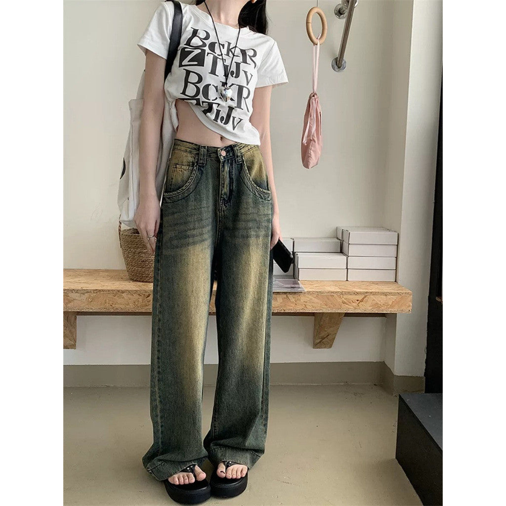 Baggy jeans กางเกงยีนส์ขากว้าง เอวสูง ทรงหลวมสไตล์เกาหลีย้อมอมยุท พร้อมส่ง