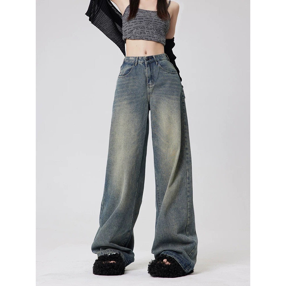 Baggy jeans กางเกงยีนส์ขากว้าง เอวสูง ทรงหลวมสไตล์เกาหลีย้อมอมยุท พร้อมส่ง